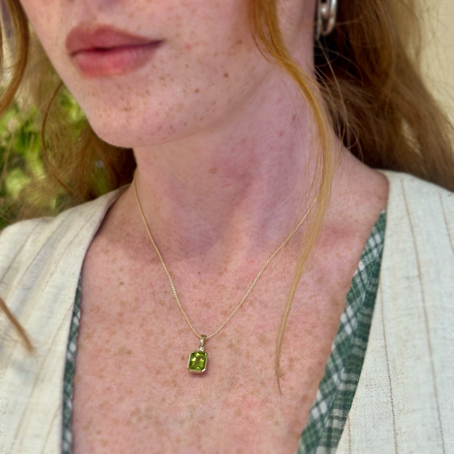 Emerald Cut Bezel Peridot Necklace