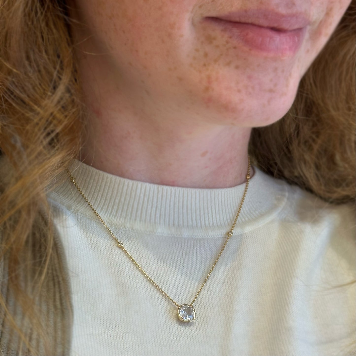 Cushion CZ Necklace with Bezel CZ Accents