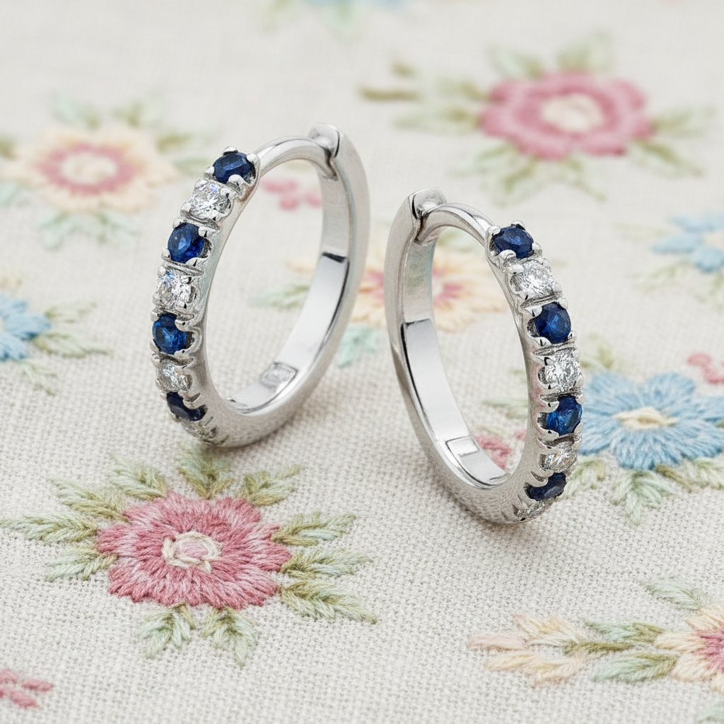 Sapphire Diamond Hoop Earrings