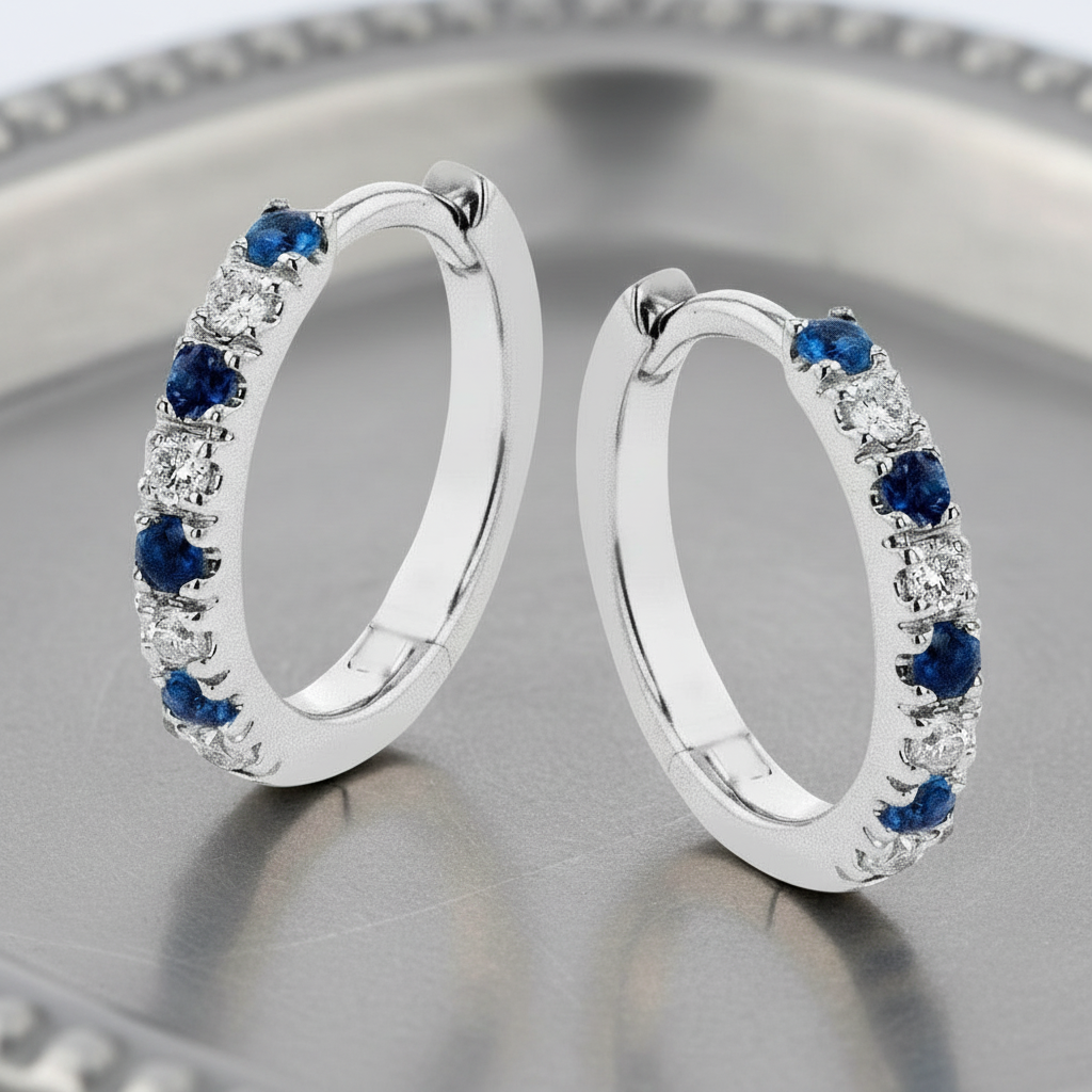 Sapphire Diamond Hoop Earrings