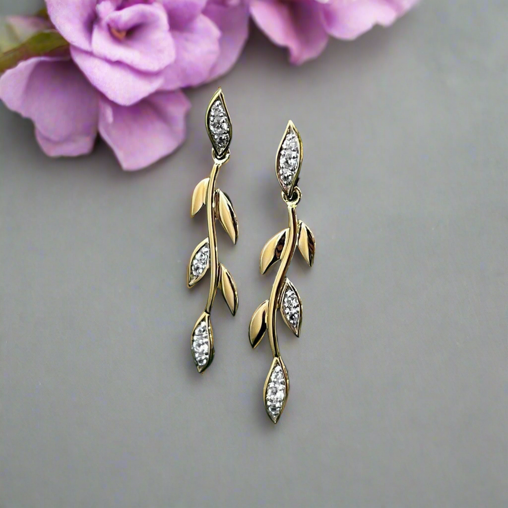 White Sapphire Vine Earrings