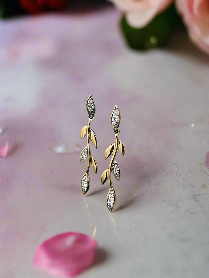 White Sapphire Vine Earrings