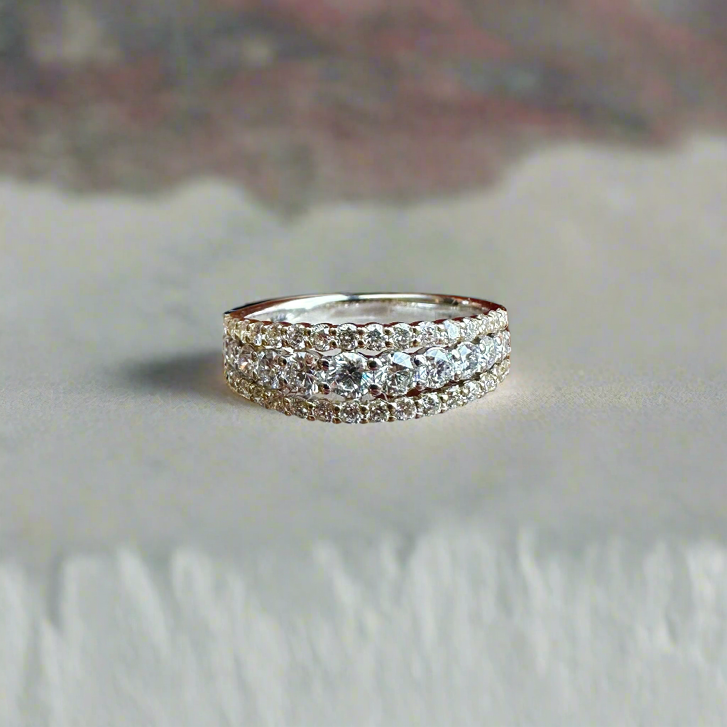 Two Tone Triple Diamond Band