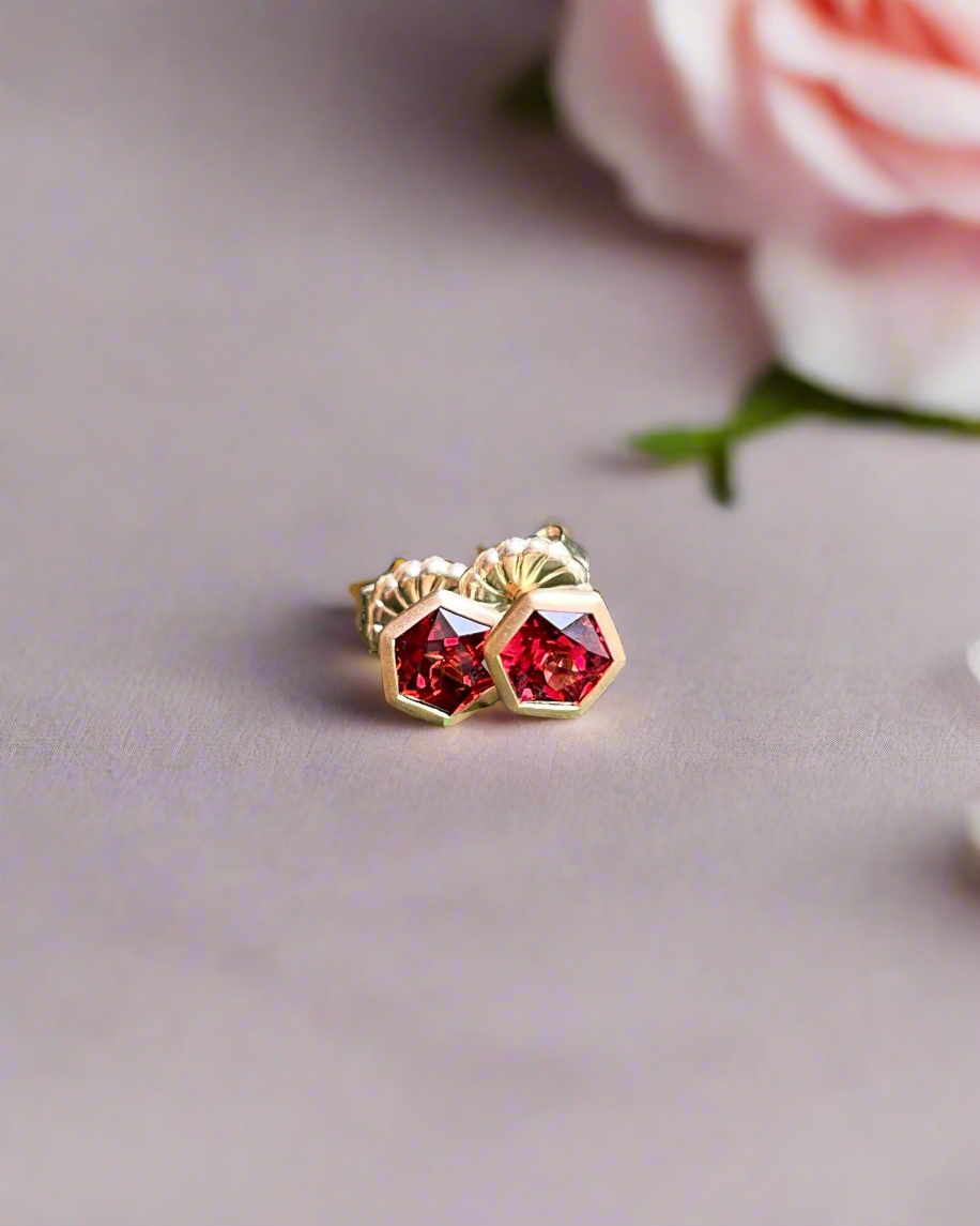 Red Garnet Hex Studs
