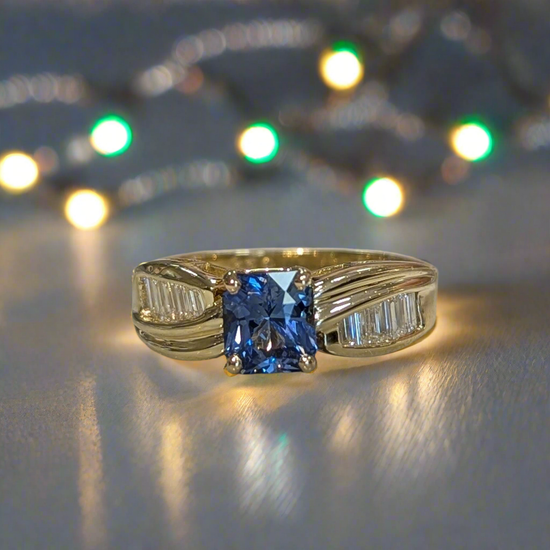 Radiant Sapphire and Baguette Ring
