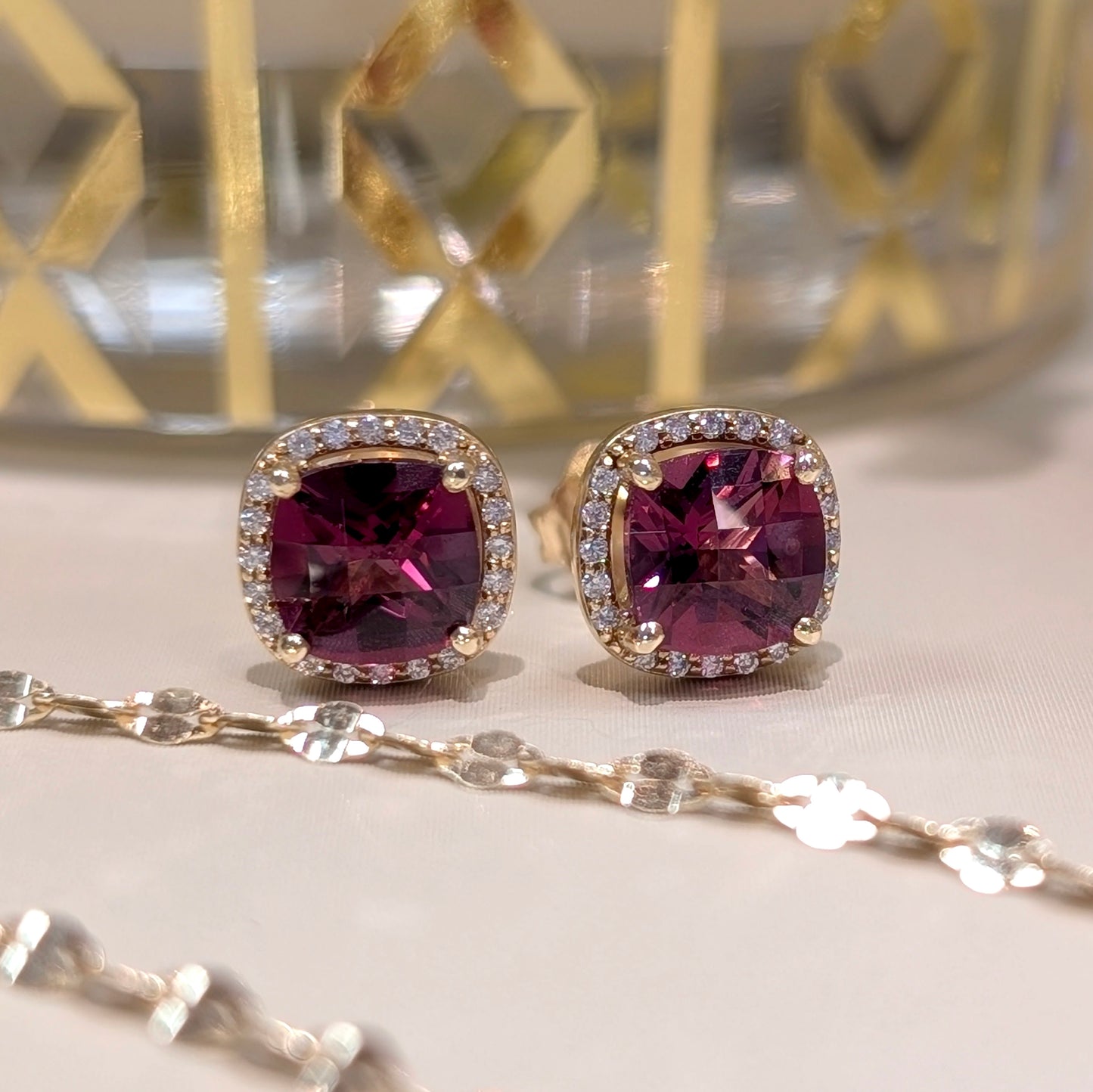 Rhodolite Halo Studs