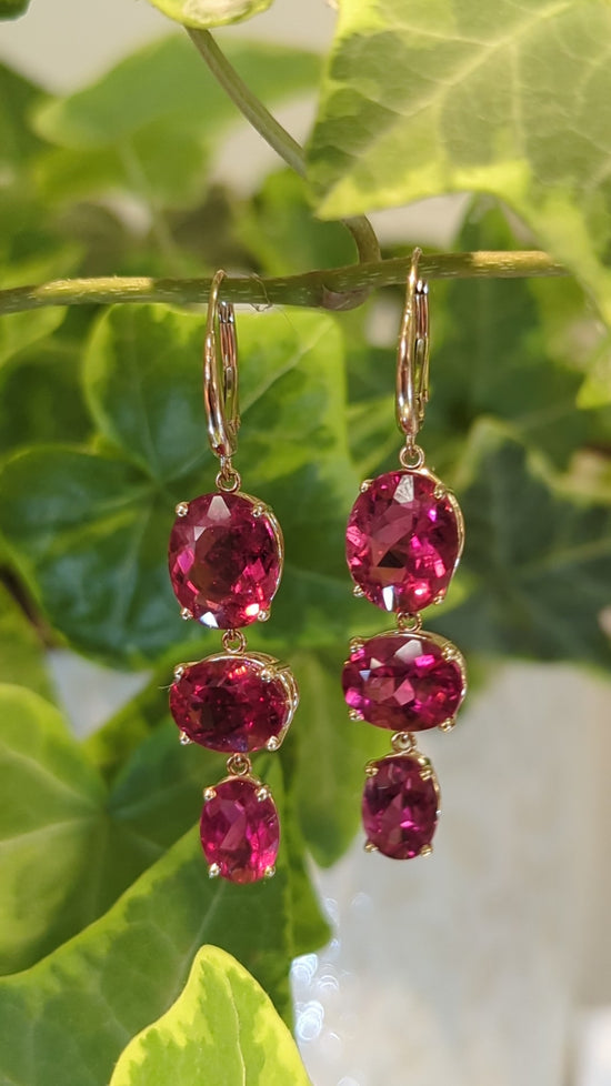 Load and play video in Gallery viewer, Pink tourmaline dangle earrings
