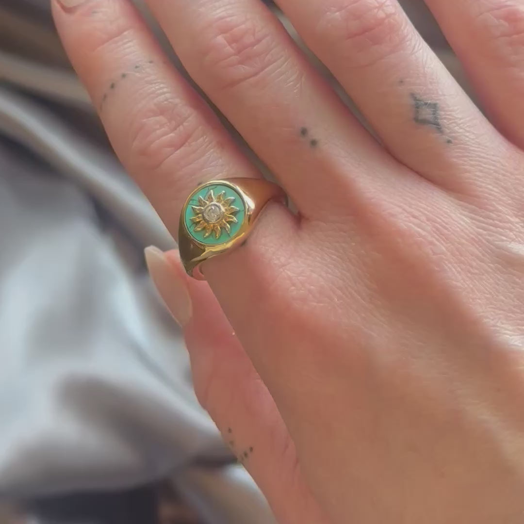 Load and play video in Gallery viewer, Gold Plated Turquoise Sunburst Ring
