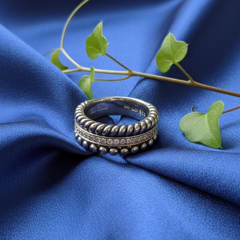 Multi-Texture Cubic Zirconia Ring