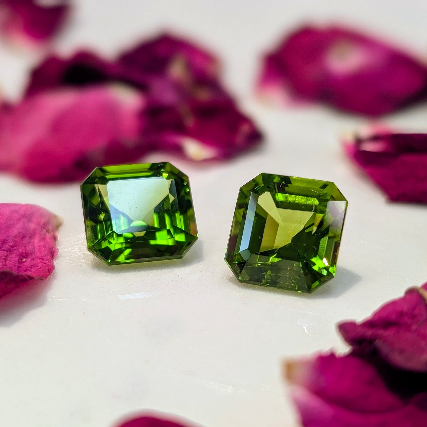 Asscher Peridot Pair, 13.43ctw