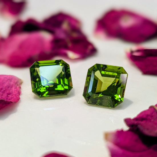 Asscher Peridot Pair, 13.43ctw