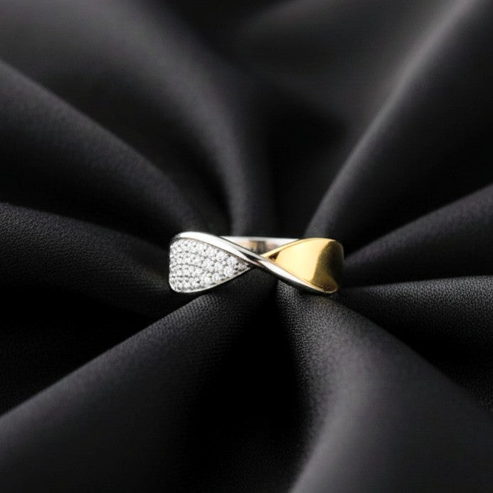 Two Tone Diagonal Sparkle Ring