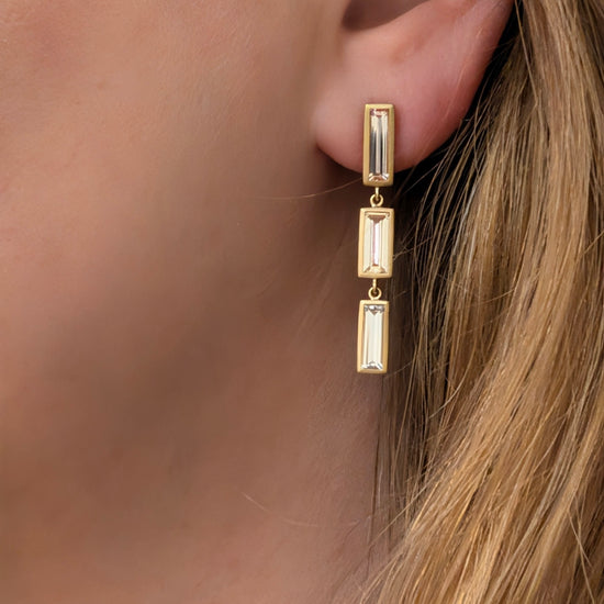 White Sapphire Line Earrings