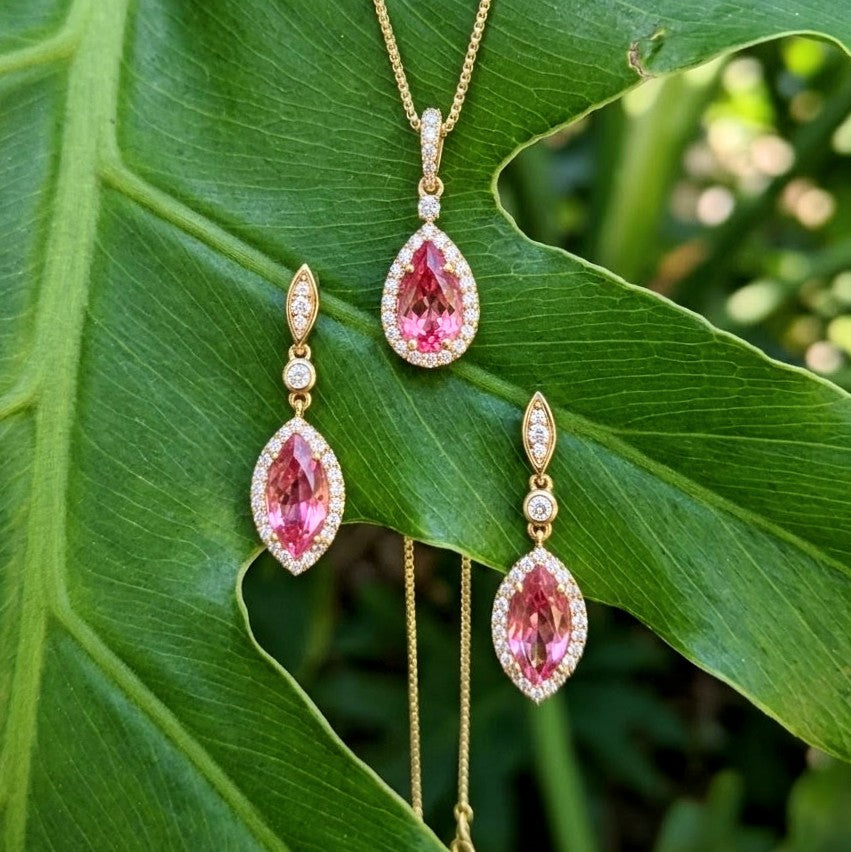 Vibrant Peach Sapphire Halo Pendant