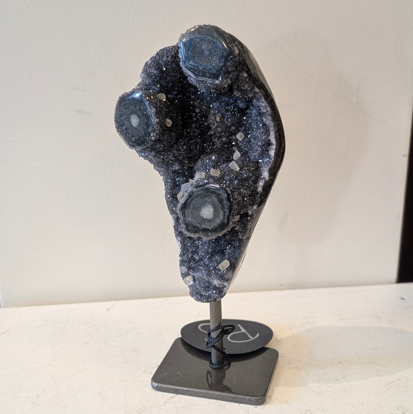 Charcoal Druzy with Calcite Inclusions