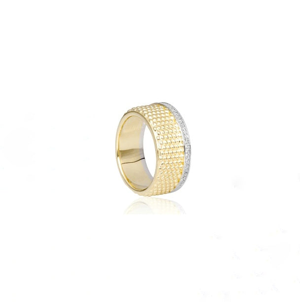 Textured Two-Tone Ring with White Sapphire Accents