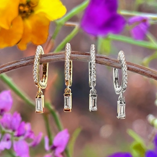 Baguette Dangle Diamond Hoops