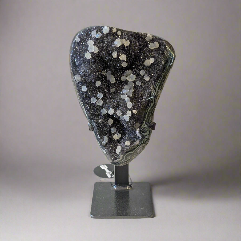 Charcoal Druzy with Calcite Inclusions
