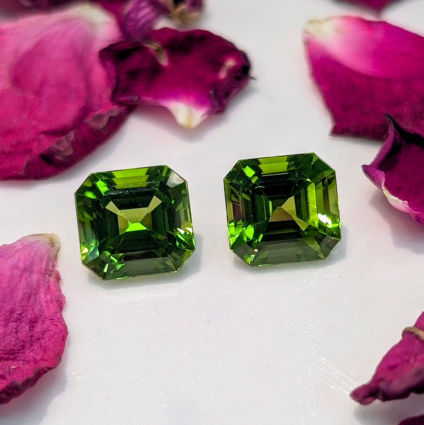 Asscher Peridot Pair, 13.43ctw