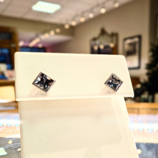 Princess Cut Gray Spinel Studs