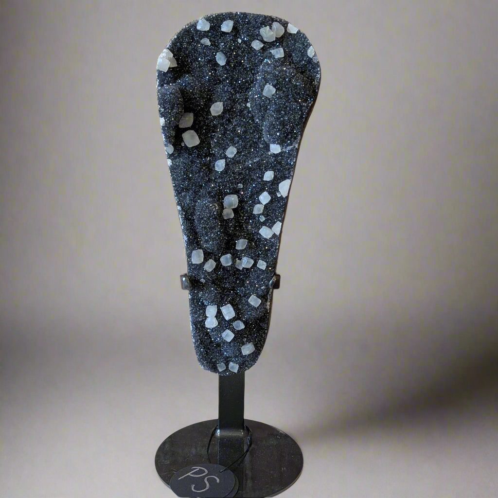 Charcoal Druzy with Calcite Inclusions