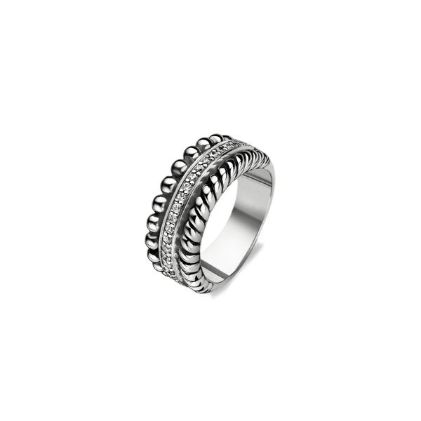 Multi-Texture Cubic Zirconia Ring