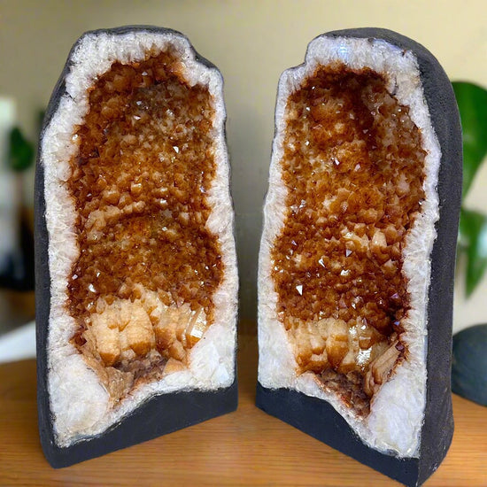 Large Citrine Geode Pair