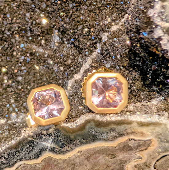 Morganite Radiant Cut Bezel Studs