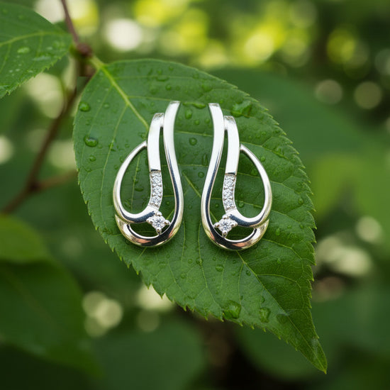 Swoop Diamond Accented Post Earrings