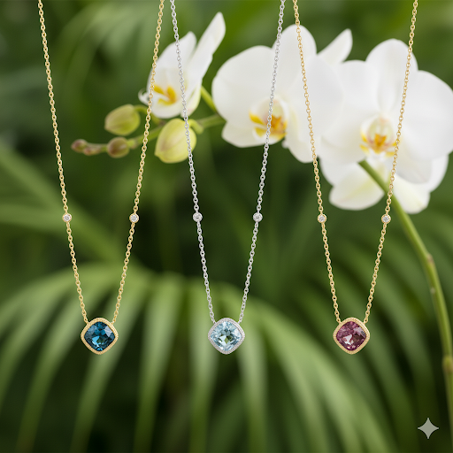 Checkerboard Gemstone Bezel Necklace